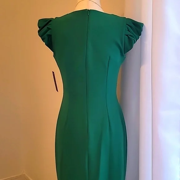 Enfocus Studio Green Sheath Dress V-Neck Flutter Sleeveless - Picture 4 of 5